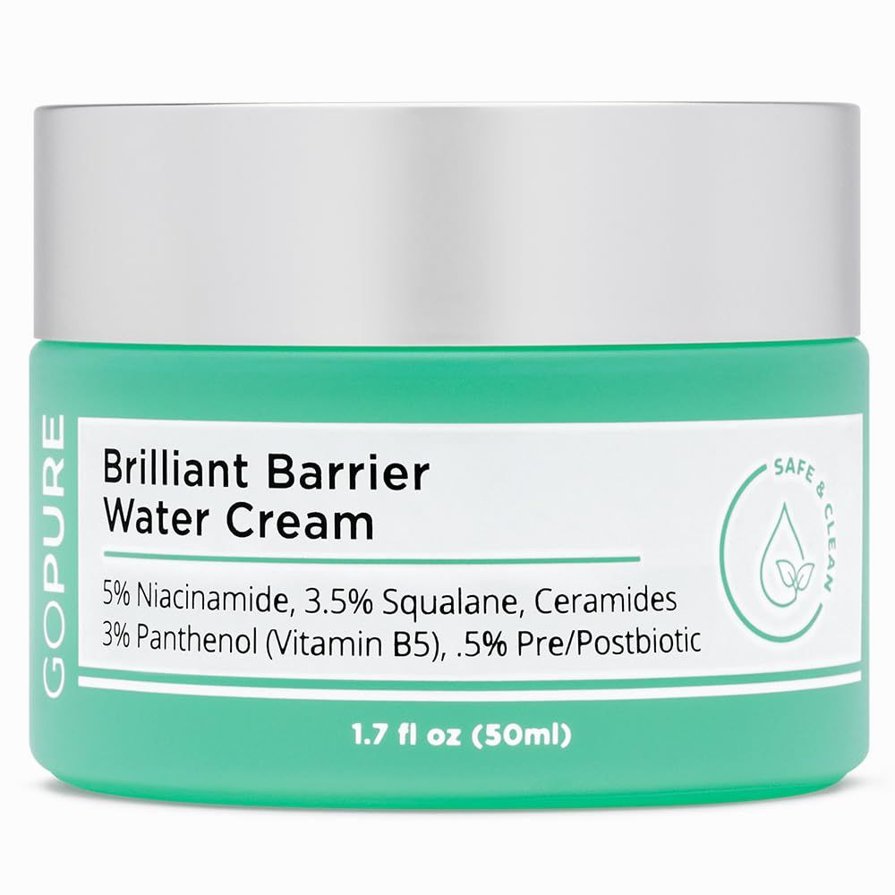 goPure Brilliant Barrier Water Cream - Hydrating Niacinamide Water Cream, Hydrating Sleeping Mask, Skin Barrier Support, Squalane and Ceramides for a Visibly Perfected and Moisturized Look - 1.7 Fl Oz