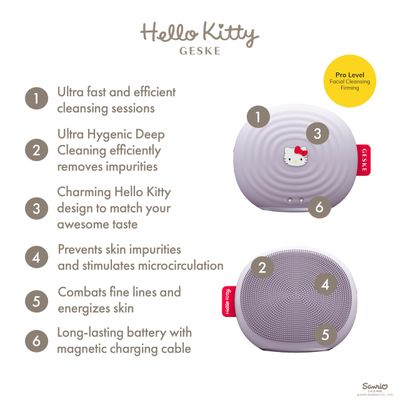 GESKE x Hello Kitty SmartAppGuided Sonic Facial Brush | 4 in 1 | Electric Facial Cleansing Brush | Skin Cleansing Brush | Facial Brush | Daily Skincare Routine| Facial Massager & Skin Care