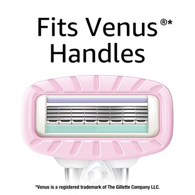 Amazon Basics Women's 4 Blade Razor for Women, Fits AmazonBasics & Venus Handles, Moisturizing Surround, 4 Count, Includes 1 Handle, 2 Cartridges & 1 Shower Hanger, Pink
