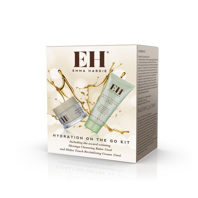 Emma Hardie Hydration On The Go Kit, Gift Set Includes: 15ml Moringa Cleansing Balm &amp; 15ml Midas Touch Revitalising Cream with Hyaluronic Acid, Improves Firmness &amp; Elasticity, Natural &amp; Cruelty Free
