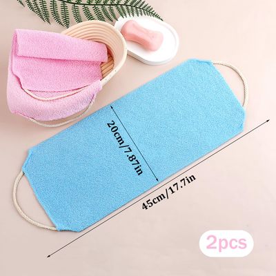 Body Scrubber with Handles Exfoliating Washcloth Towel for Shower Bath 2Pcs Nylon Back Exfoliator Extended Length Back Washers Back Scrubber Towel Stretchable Pull Strap for Sensitive Rough Skin