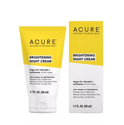 ACURE Brightening Night Cream - Night Time Moisturizer Cream for Face &amp; Neck - 100% Vegan Formula with Argan Oil, Chlorella &amp; Echinacea - Hydration &amp; Moisturizing for All Skin Types - 1.7 Fl Oz