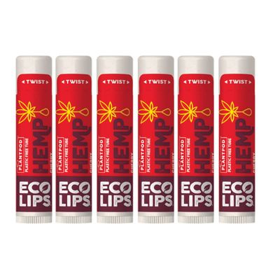 Eco Lips Organic Hemp Lip Balm with Beeswax, Coconut Oil, Vitamin E. Best Chapstick to Soothe &amp; Moisturize Dry, Chapped Lips (Cherry, 6-Pack)