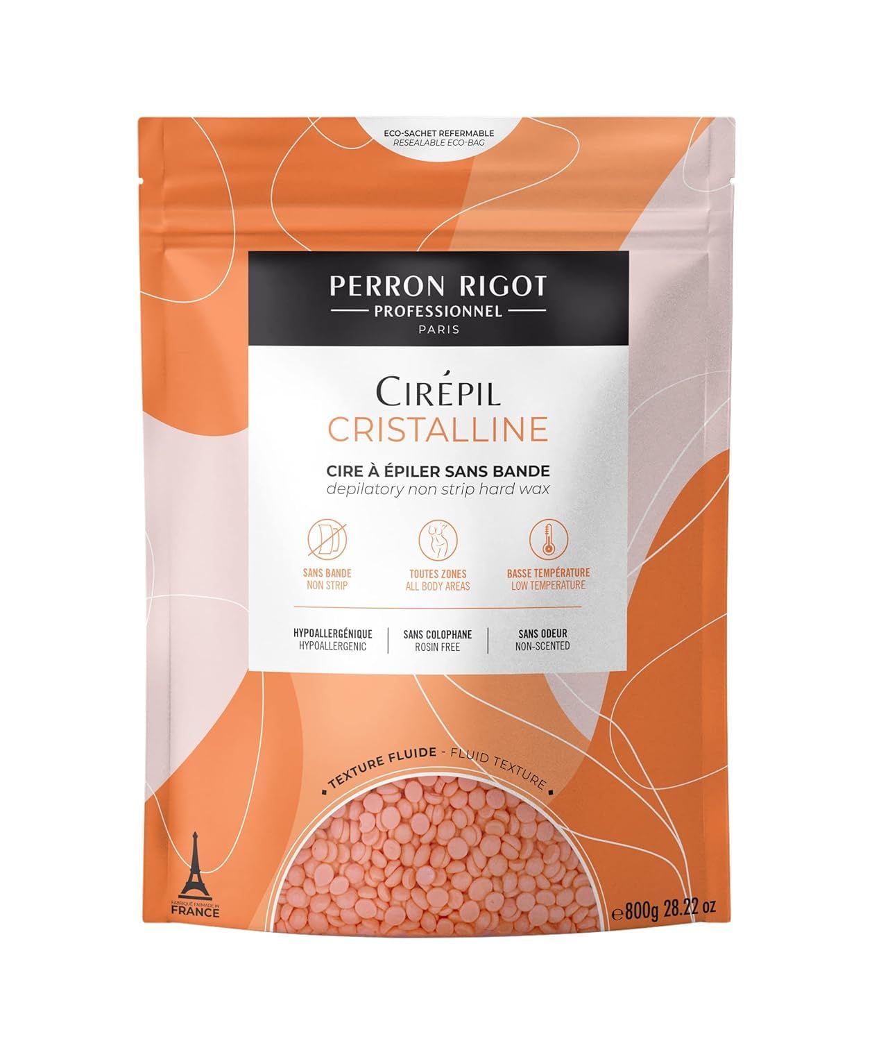 Cirepil - Cristalline - 800g / 28.22 oz Wax Beads Bag - Micro-Crystalline Formula for Sensitive Skin - Rosin-free - Unscented &amp; Gel Texture