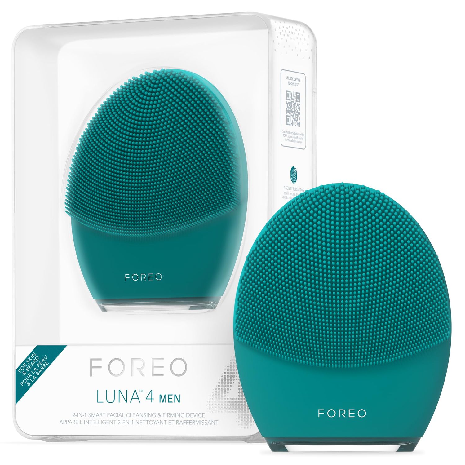 FOREO LUNA 4 MEN Face Cleansing Brush for Skin &amp; Beard - Firming Face Massager - Anti Aging Face Care - Enhances Absorption of Facial Skin Care Products - App-connected - USB-rechargeable - Waterproof