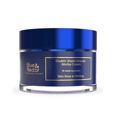 Blue Nectar Shata Dhauta Ghrita Face Cream for Women | 100 Times Washed Ghee Face Moisturizer for Women | Truly Natural Face Cream for Skin Firming (19 Herbs, 50g)