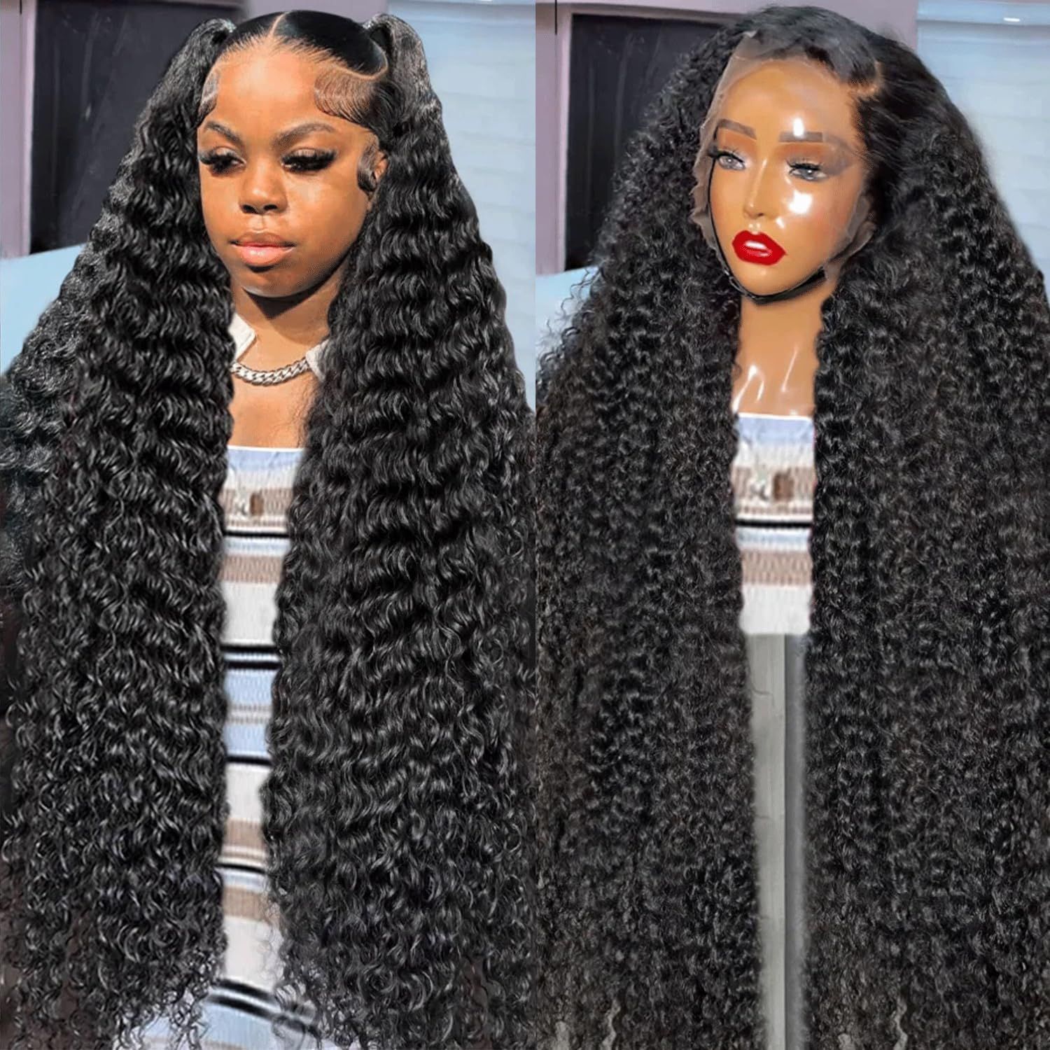28 Inch Deep Wave Lace Front Wigs Human Hair 13x4 HD Lace Front Wigs Human Hair Pre Plucked Brazilian Deep Wave Wig Human Hair Wet Wavy Glueless Frontal Wigs Human Hair Deep Wave Wig 200 Density