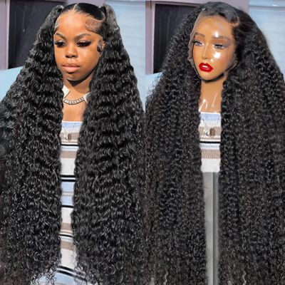 28 Inch Deep Wave Lace Front Wigs Human Hair 13x4 HD Lace Front Wigs Human Hair Pre Plucked Brazilian Deep Wave Wig Human Hair Wet Wavy Glueless Frontal Wigs Human Hair Deep Wave Wig 200 Density