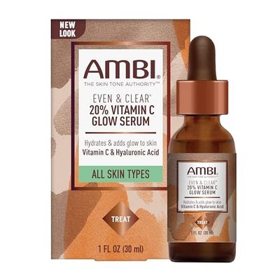 Ambi Even &amp; Clear Vitamin C Infused Glow Serum for All Skin Types to help Cleanse Skin, Brighten Skin, Even Skin Tone, Extract, 1 Ounce