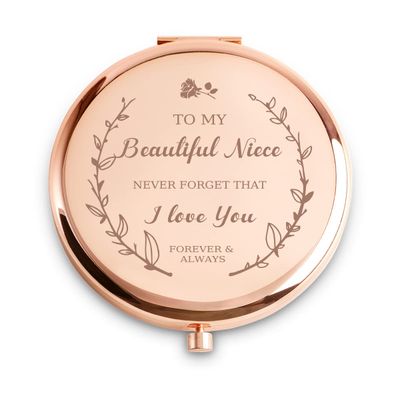 COYOAL Niece Gifts from Aunt Uncle, I Love You Personalized Compact Mirror for Women Teen Girls, Sentimental Niece Present for Valentines Day, Birthday