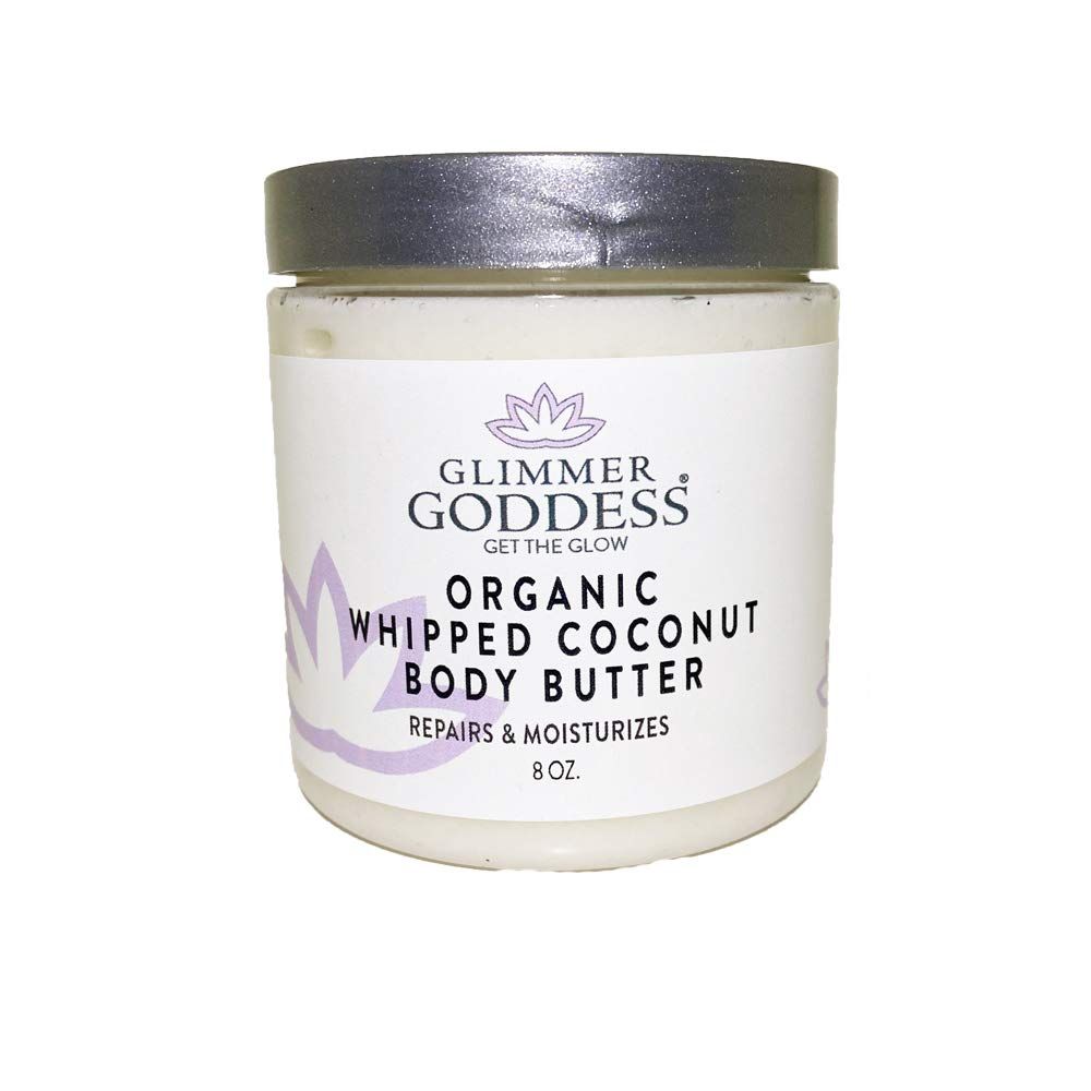 GLIMMER GODDESS Organic Vegan Whipped Coconut Oil &amp; Vitamin E Body Butter With Lavender Lemon, Moisturizing, Anti-aging, Skin Repairing, 8 oz.