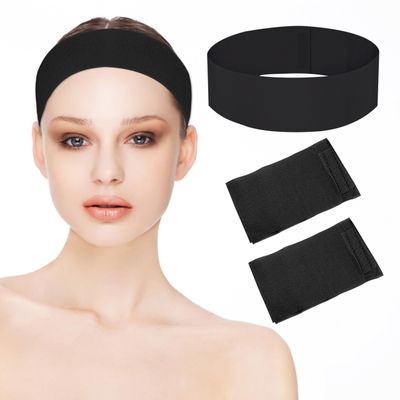 AUEAR, 100 Pack Disposable Spa Facial Headband Elastic Wrap Non-Woven Skincare Head Bands Hair with Convenient Closure for Women Girls (Black)