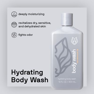 Black Wolf Hydrating Body Wash for Men, Sandalwood - Mens Moisturizing Bodywash for Dry, Dehydrated, &amp; Sensitive Skin - Hyaluronic Acid, Aloe Vera, &amp; Jojoba Oil Body Cleanser Help Remove Oil &amp; Dirt