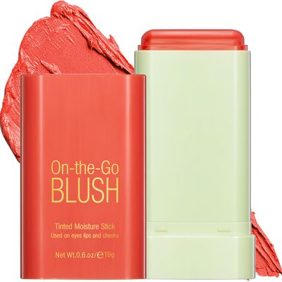 Cream Blush Stick, Monochromatic Blush Beauty Wand for Cheek and Lip Tint with Long Lasting Hydrating Formula, Multi-use Blush Makeup Stick for Blends Perfectly onto Skin, 0.6 oz (3# Coral Orange)