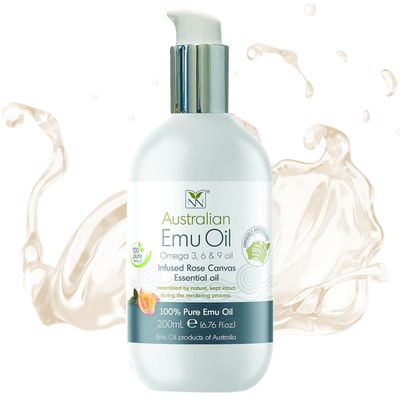 Emu Oil Pure Skin Moisturizer - Nail, Body, Face, Scalp &amp; Hair Moisturizer with Omega 3, 6, 9, Vitamins, &amp; Minerals - Australian Emu Oil for Skincare by Y-Not Natural - 200mL, Rose Canvas