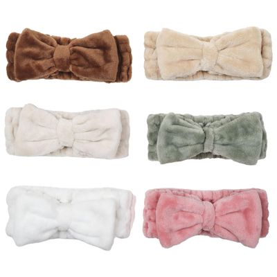 Glamlily 6 Pack of Coral Velvet Bowtie Headbands for Women, Skin Care, Facial Cleansing (6 Colors), 15 x 3 Inch (LxW)