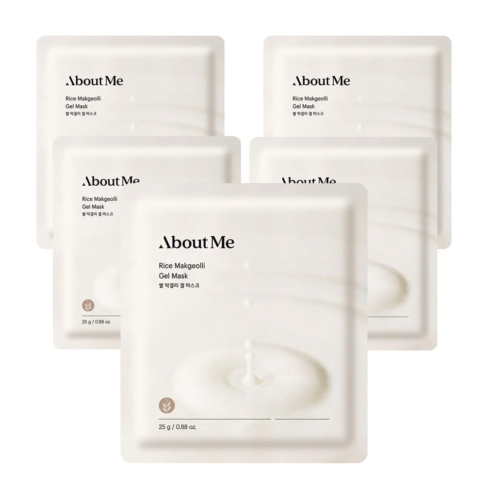 About Me Rice Makgeolli Gel Mask - Hydrating Face Mask with Fermented Rice Wine for Smooth, Bright Skin, Vegan (5 Sheets)
