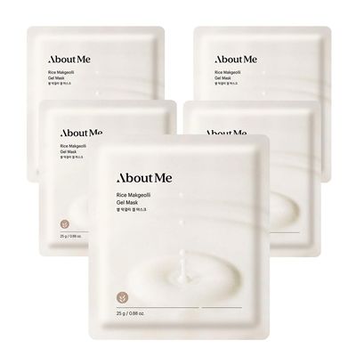 About Me Rice Makgeolli Gel Mask - Hydrating Face Mask with Fermented Rice Wine for Smooth, Bright Skin, Vegan (5 Sheets)