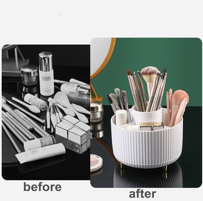 360 Degree Rotating Makeup Brush Holder Organizer Detachable Design 5 Slot Make up Brushes Cup for Cosmetics and Pencil Pen Organizer for Desk Makeup Organizer Skincare Storage for Vanity (White1)