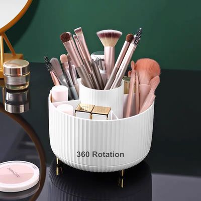 360 Degree Rotating Makeup Brush Holder Organizer Detachable Design 5 Slot Make up Brushes Cup for Cosmetics and Pencil Pen Organizer for Desk Makeup Organizer Skincare Storage for Vanity (White1)