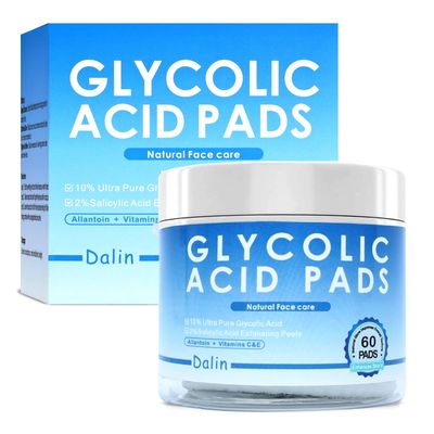 Glycolic Acid Pads, 10% Ultra Pure Glycolic Acid &amp; 2% Salicylic Acid, Exfoliating Peel Pads for Face, Effective Chemical Peel, Keeps Skin Smooth and Prevents Wrinkles and Lines - 60 Pads