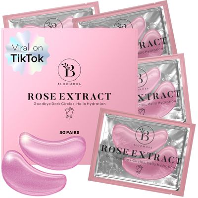 BLOOMORA Rose Under Eye Patches (30 Pairs) Under Eye Patches for Dark Circles, Under Eye Patches for Puffy Eyes and Dark Circles, Under Eye Mask, Puffy Eyes Treatment, Eye Care, Eye Masks Bulk