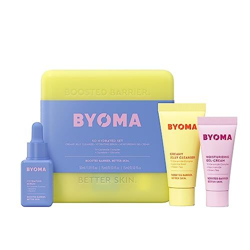 BYOMA So Hydrating Set - Barrier Repair Skincare Set - Creamy Jelly Cleanser, Hydrating Face Serum &amp; Ceramide Face Moisturizer for Dry Skin - Anti Wrinkle, Alcohol Free Skin Care - 30ml, 15ml, 15ml