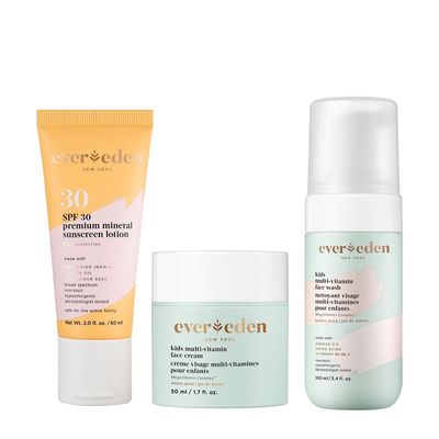 Evereden Kids Daily 1-2-3 Routine Bundle: Clean &amp; Vegan Skin Care Set - Hydrating &amp; Nourishing Tween Skincare Set with Multi-Vitamin Face Wash, Face Cream, Lotion, &amp; SPF 30 Mineral Sunscreen (Melon)