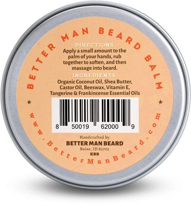 BETTER MAN BEARD Franky T Balm (Frankincense + Tangerine) - 2 oz All-Natural Moisturizing Beard Balm with Therapeutic Grade Essential Oils & 100% Natural Formula - BLM-FRT2