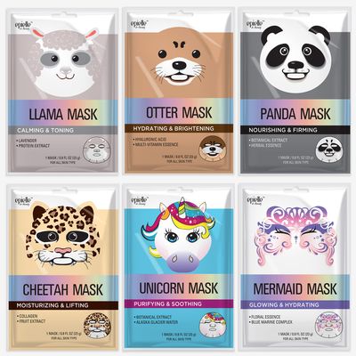 Epielle Animal Character Sheet Masks | Korean Spa Masks for All Skin Types | Kids Face Mask, Spa Gifts, Kids&#39; Birthday Party, Girls&#39; Night, Skincare Party | Assorted 6 Pack | Korean Skincare