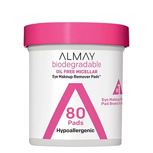 Almay Biodegradable Makeup Remover Pads, Micellar Gentle, Hypoallergenic, Fragrance-Free, Dermatologist &amp; Ophthalmologist Tested, 80 Count