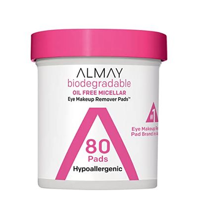 Almay Biodegradable Makeup Remover Pads, Micellar Gentle, Hypoallergenic, Fragrance-Free, Dermatologist &amp; Ophthalmologist Tested, 80 Count