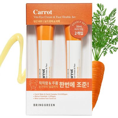 BRING GREEN Carrot Vita Eye Cream &amp; Face Double SET (2 Count) | Anti-Aging, Wrinkles Eyecream with Vitamins C, B, E, Retinol, Beta-Carotene, improve Skin Tone, Dark&amp;Red Spots 1.01 fl.oz. x2, 30ml+30ml