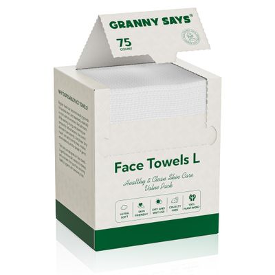 GRANNY SAYS Disposable Face Towel, 75 Count/Box, 10&quot; x 8&quot; Biobased Face Towels, Face Towelettes Disposable, Super Soft Facial Towels for Sensitive Skin, Travel, Makeup Remover