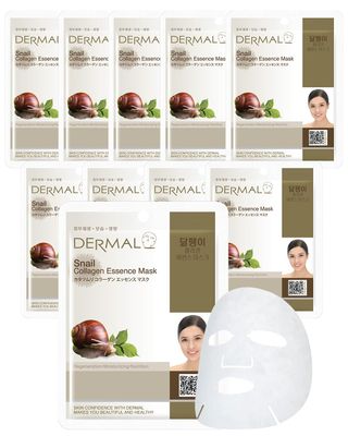 DERMAL Snail Collagen Essence Facial Mask Sheet 23g Pack of 10 - Skin Regenerating &amp; Trouble Care for Acne Prone Skin, Daily Skin Treatment Solution Sheet Mask