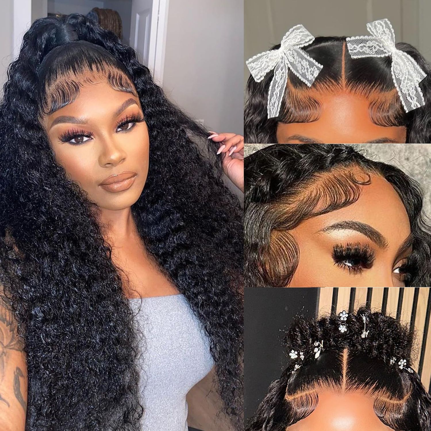 5x5 HD Lace Closure Wigs Human Hair Glueless Wigs Human Hair Pre Plucked Pre Cut Deep Wave Lace Front Wigs Human Hair Closure Wigs Human Hair 180% Density Natural Color 24 Inch