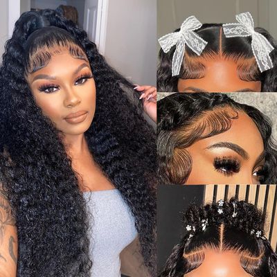 5x5 HD Lace Closure Wigs Human Hair Glueless Wigs Human Hair Pre Plucked Pre Cut Deep Wave Lace Front Wigs Human Hair Closure Wigs Human Hair 180% Density Natural Color 24 Inch