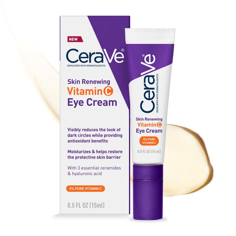 CeraVe Skin Renewing Vitamin C Eye Cream, Vitamin C, Hyaluronic Acid, Ceramides &amp; Caffeine, Under Eye Cream For Dark Circles and Puffiness, Fragrance Free &amp; Ophthalmologist Tested, 0.5 Fl. Oz