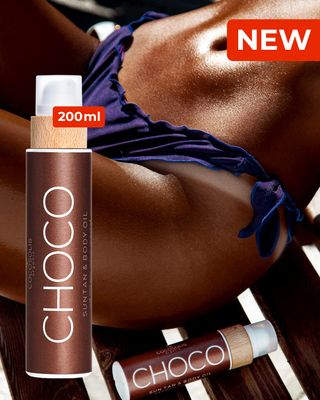COCOSOLIS CHOCO Suntan &amp; Body Oil XL- Organic Tanning Bed Lotion - Deep Chocolate Tan - Tanning Accelerator for Indoor Tanning Beds (6.76)
