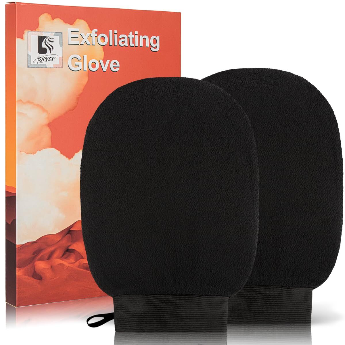 Exfoliating Glove Body Scrubber, Premium Exfoliating Mitt for Normal to Dry Skin, Body Exfoliator for Self-Tan Removal and Applicationin, Made of Viscose Fiber 2 Black