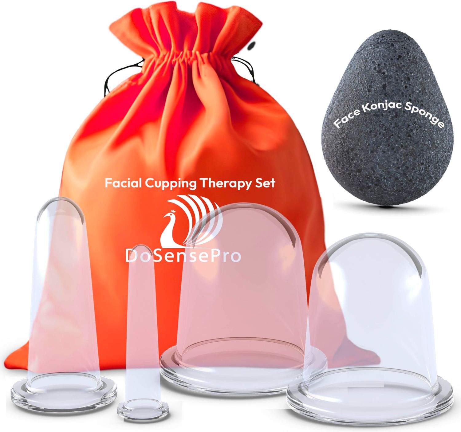 Facial Cupping Set for Face, Neck, and Body + Konjac Sponge - Silicone Face Cupping Set for Massage Therapy - Rejuvenating Facial Cups for Skin Care, Wrinkles, and Cellulite by DoSensePro
