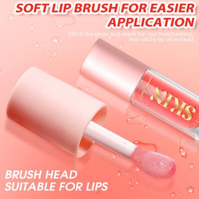 BANGFENG Big Brush Head Lip Glow Oil Plumping Tint, Tinted Lip Balm Transparent Lip Care, Moisturizing Non-sticky Fresh Shiny Texture Lip Oil - Strawberry (Pink)