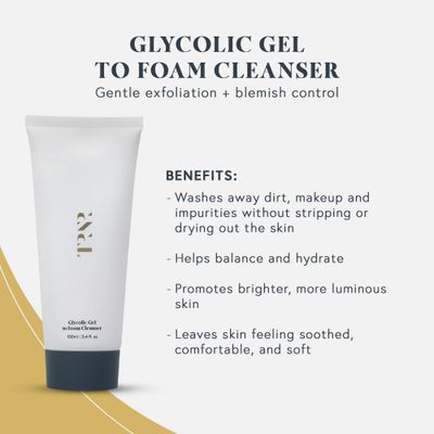 Glycolic Gel To Foam Facial Cleanser (100ml/3.4oz) | Foaming Face Wash| Natural, Plant-Based &amp; Science-First Skincare Routine for Men &amp; Women