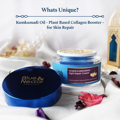Blue Nectar Kumkumadi Night Face Cream Moisturizer with Natural Almond &amp; Saffron | Facial Moisturizer for Skin Repair and Hydration (16 Herbs, 1.7 Fl Oz)