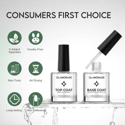 Glamonade Base Top Coat Nail Polish: Clear Quick Dry Nail Polish High Shine Long Lasting Glossy Regular Nail Polish Air Dry Fast Base Coat for Women Gift Nail Art Manicure Salon Quality