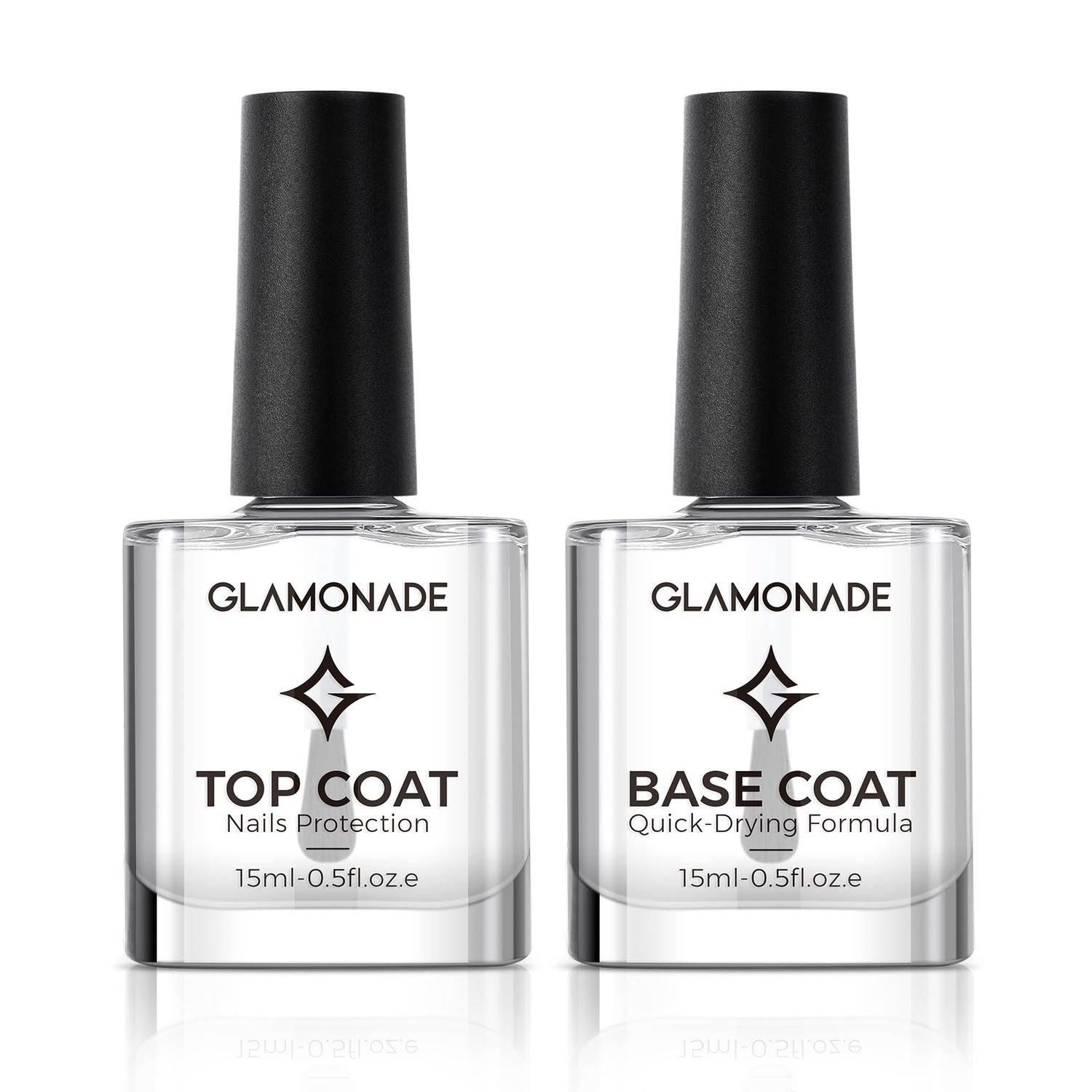 Glamonade Base Top Coat Nail Polish: Clear Quick Dry Nail Polish High Shine Long Lasting Glossy Regular Nail Polish Air Dry Fast Base Coat for Women Gift Nail Art Manicure Salon Quality