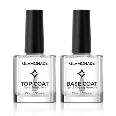 Glamonade Base Top Coat Nail Polish: Clear Quick Dry Nail Polish High Shine Long Lasting Glossy Regular Nail Polish Air Dry Fast Base Coat for Women Gift Nail Art Manicure Salon Quality