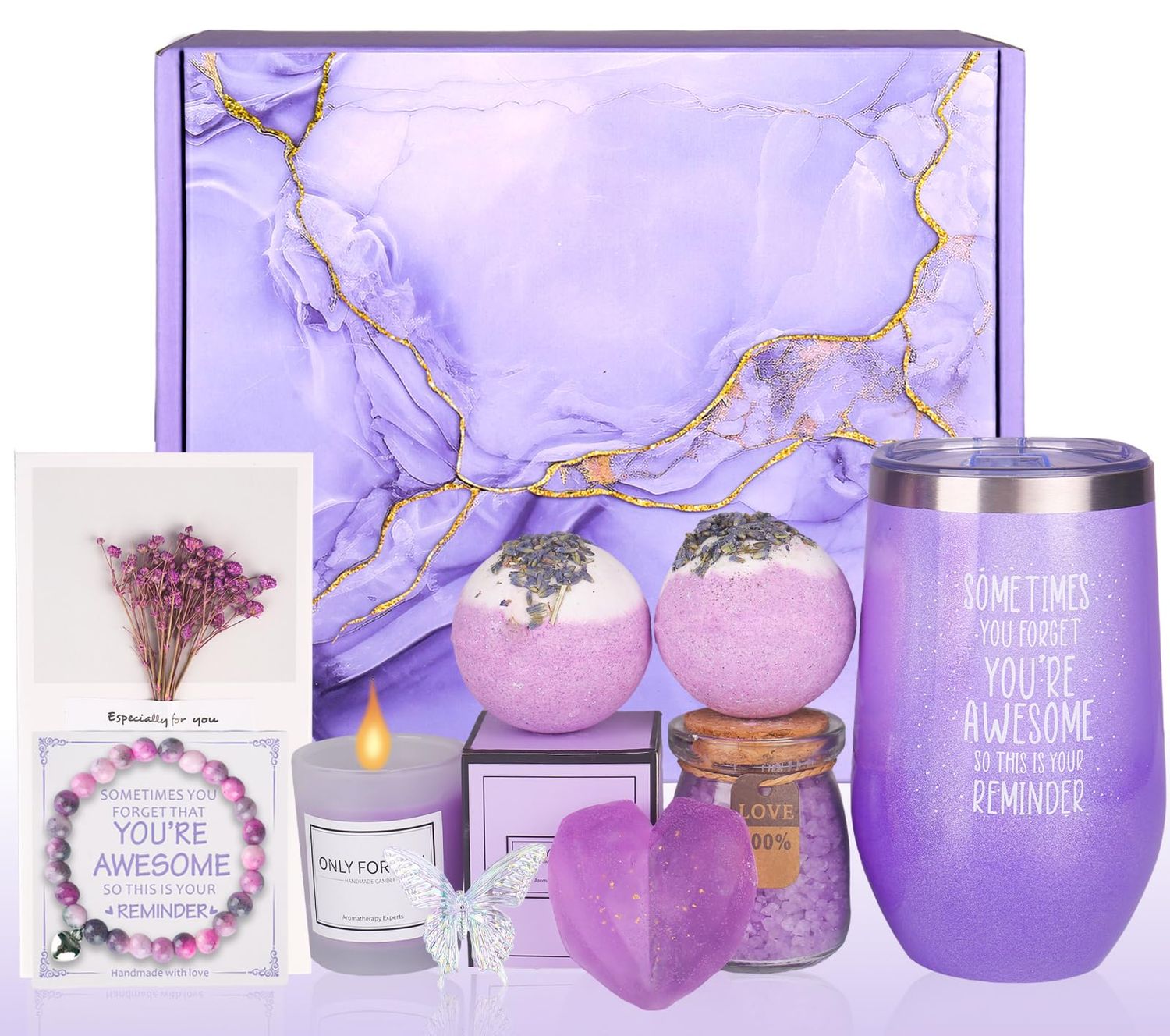 Birthday Gifts for Women, Bath Relaxing Spa Gift Basket Set, Unique Gifts for Her, Friends, Mom, Sister, Coworker, Wife, Girlfriend, Purple Gifts for Women, Mothers Day, Christmas Gifts for Women