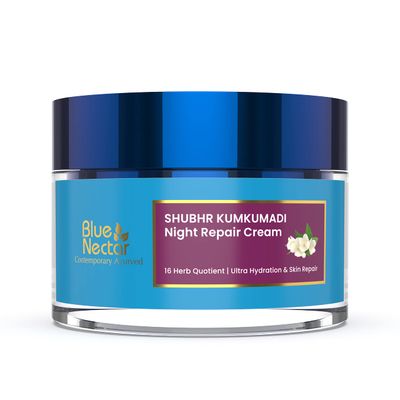 Blue Nectar Kumkumadi Night Face Cream Moisturizer with Natural Almond &amp; Saffron | Facial Moisturizer for Skin Repair and Hydration (16 Herbs, 1.7 Fl Oz)