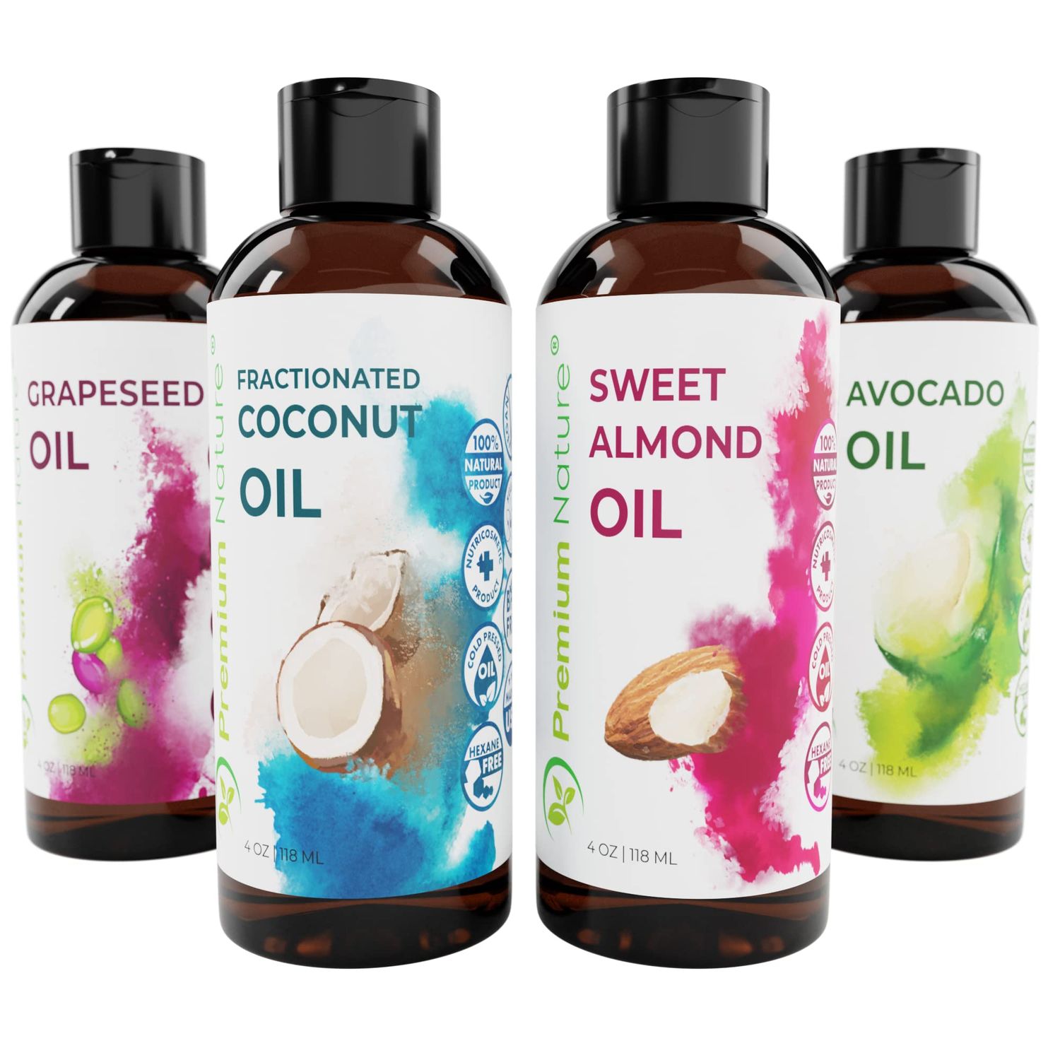 4-Piece Carrier Oil Variety Pack Gift Set - Essential Oil Mixing for Skin, Stretch Marks &amp; Dry Skin Moisturizer, 4oz Each